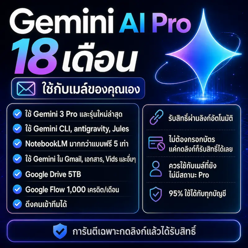 ลิงค์รับสิทธิ์ Gemini Pro 18 เดือน 👍